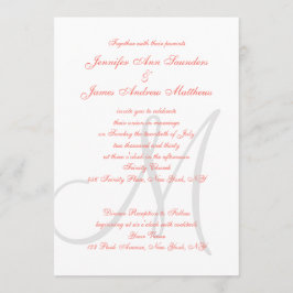 Elegant Affair Coral Gray Mit Monogramm Wedding Einladung