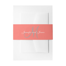 Elegant Affair Coral Gray Monogram Script Wedding Einladungsbanderole