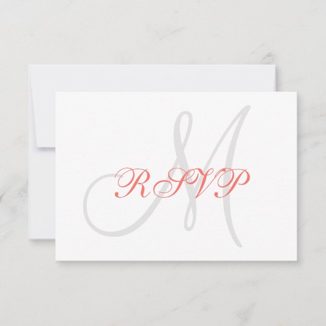 Elegant Affair Coral Gray Monogram Wedding RSVP (Vorderseite)