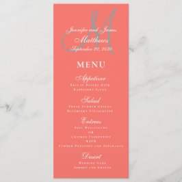 Elegant Affair Coral Gray Script Monogram Wedding Menükarte
