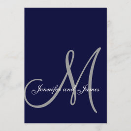 Elegant Affair Navy Blue Gray Initial Wedding Einladung