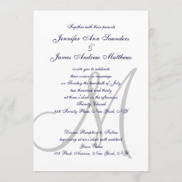 Elegant Affair Navy Blue Gray Mit Monogramm Weddin Einladung