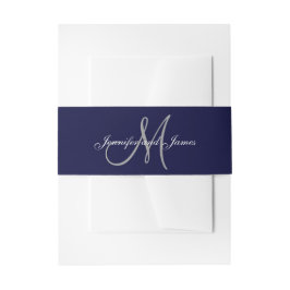 Elegant Affair Navy Blue Monogram Script Wedding Einladungsbanderole