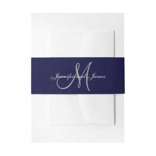Elegant Affair Navy Blue Monogram Script Wedding Einladungsbanderole
