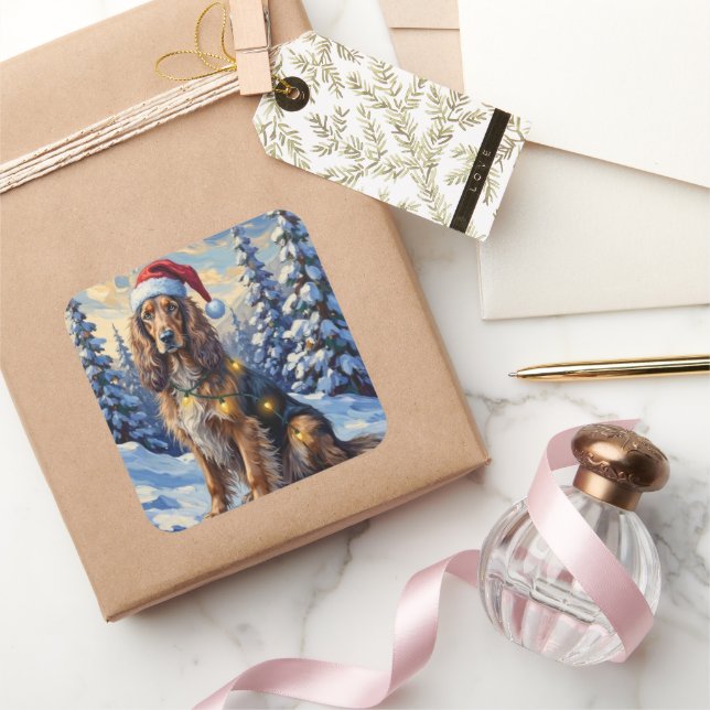 Elegant Afghan Hound Winter Wonderland Christmas Quadratischer Aufkleber (Schenken)