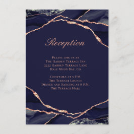 Elegant Agate Navy Rose Gold Wedding Reception Begleitkarte