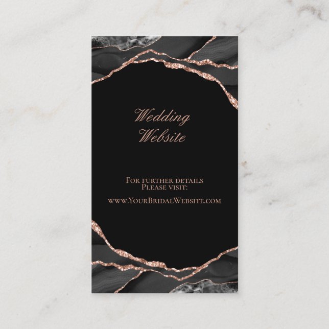 Elegant Agate Rose Gold Black Wedding Website Begleitkarte (Vorderseite)