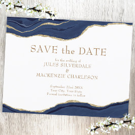 Elegant Agate Save the Date Navy Blue Gold Glitzer Postkarte