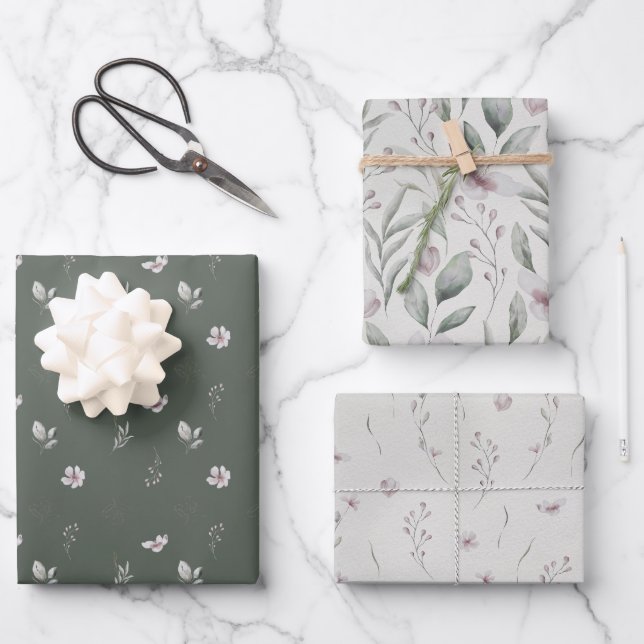 Elegant Airy Botanische Grüne Hochzeitsgeschenk Geschenkpapier Set (Vorderseite)