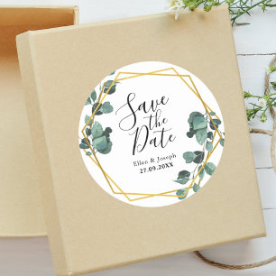 Elegant Airy Eucalyptus Wedding Save the Date Runder Aufkleber