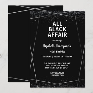 Elegant All Black Affair 40. Geburtstagsfeier Einladung