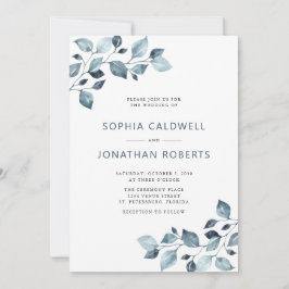 Elegant All in One Dusty Blue Eucalyptus Wedding Einladung