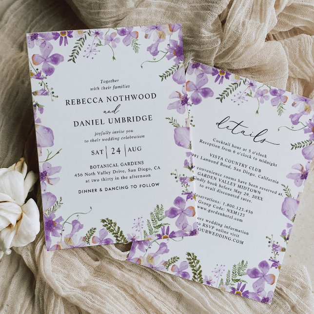 Elegant All in One Rustic Lilac Blume Hochzeit Einladung (Von Creator hochgeladen)