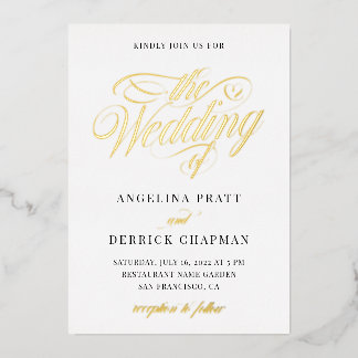 Elegant All in One Simple Calligraphy Wedding Gold Folieneinladung