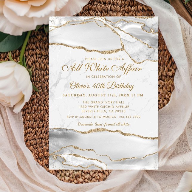 Elegant All White Affair Birthday Party Einladung (Elegant All white Affair Birthday party invitation)