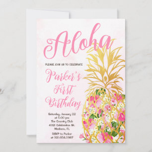 Elegant Aloha Pineaple Erste Geburtstagsparty Einladung