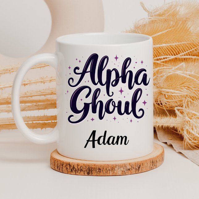 Elegant "Alpha Ghoul" Name Halloween Kalligrafie Tasse (Von Creator hochgeladen)