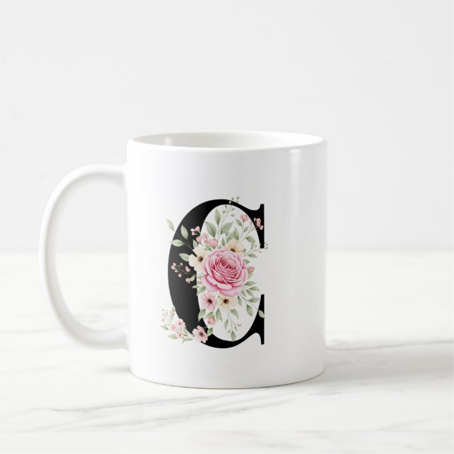 Elegant Alphabet Coffee Cup with Pink Rose Design Kaffeetasse (Links)