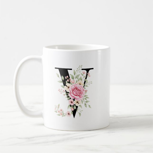 Elegant Alphabet Coffee Cup with Pink Rose Design Kaffeetasse (Links)