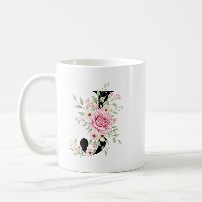 Elegant Alphabet Coffee Cup with Pink Rose Design Kaffeetasse (Links)
