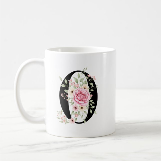 Elegant Alphabet Coffee Cup with Pink Rose Design Kaffeetasse (Links)