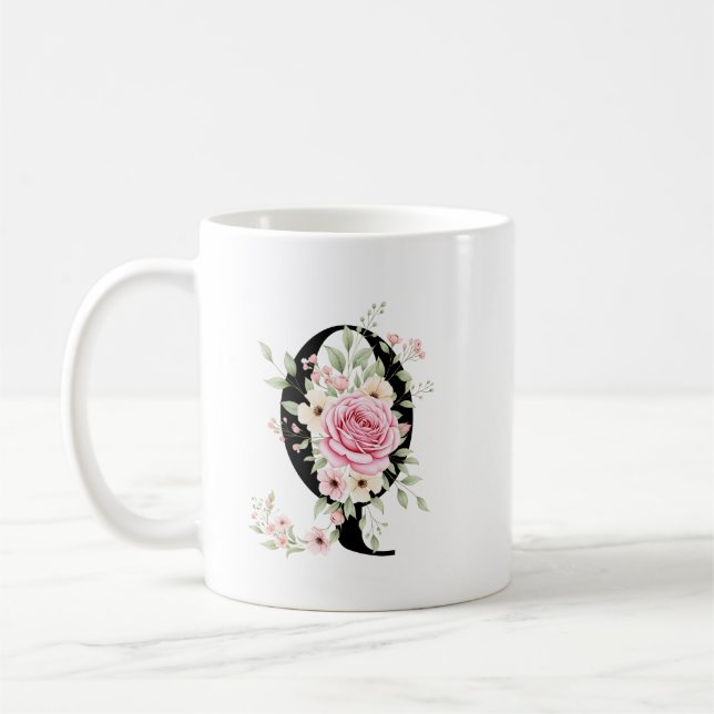 Elegant Alphabet Coffee Cup with Pink Rose Design Kaffeetasse (Links)