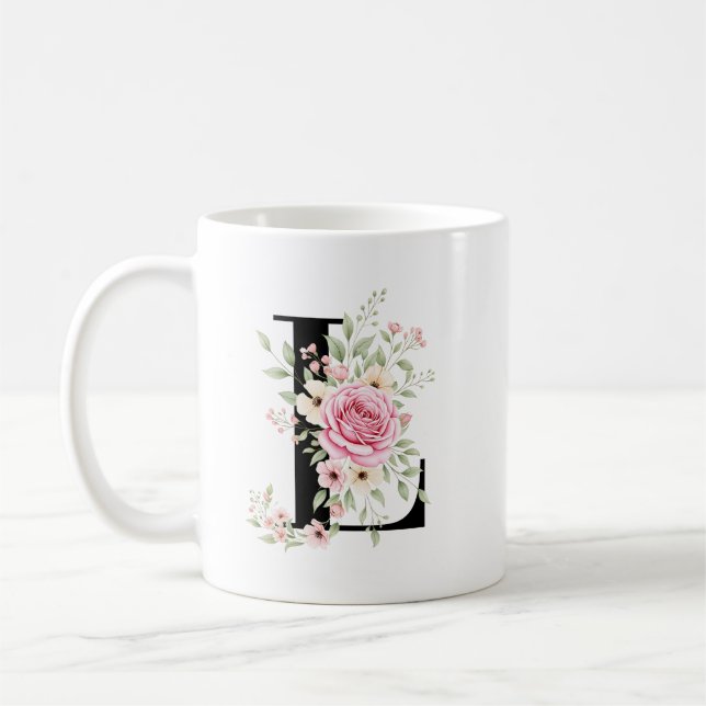 Elegant Alphabet Coffee Cup with Pink Rose Design Kaffeetasse (Links)