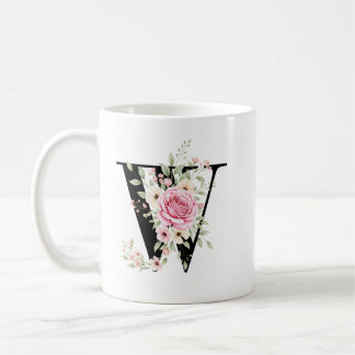 Elegant Alphabet Coffee Cup with Pink Rose Design Kaffeetasse