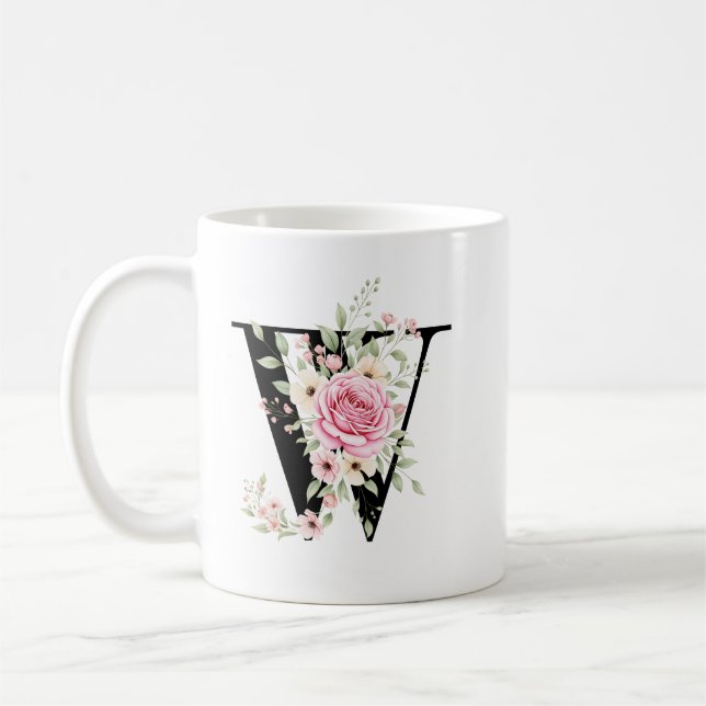 Elegant Alphabet Coffee Cup with Pink Rose Design Kaffeetasse (Links)