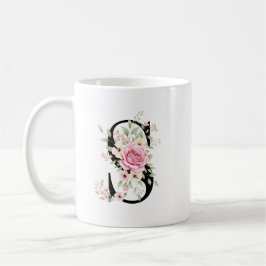 Elegant Alphabet Coffee Cup with Pink Rose Design Kaffeetasse