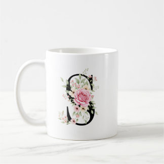 Elegant Alphabet Coffee Cup with Pink Rose Design Kaffeetasse