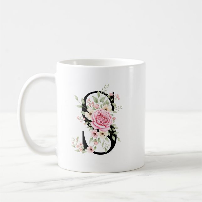 Elegant Alphabet Coffee Cup with Pink Rose Design Kaffeetasse (Links)