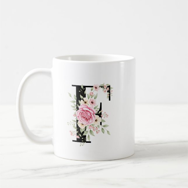 Elegant Alphabet Coffee Cup with Pink Rose Design Kaffeetasse (Links)