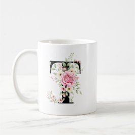 Elegant Alphabet Coffee Cup with Pink Rose Design Kaffeetasse