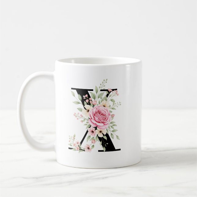 Elegant Alphabet Coffee Cup with Pink Rose Design Kaffeetasse (Links)