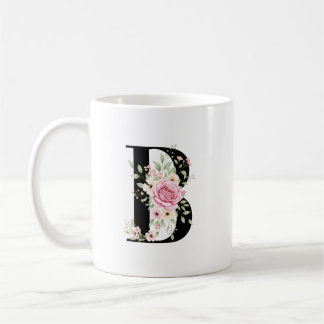 Elegant Alphabet Coffee Cup with Pink Rose Design Kaffeetasse