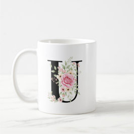 Elegant Alphabet Coffee Cup with Pink Rose Design Kaffeetasse