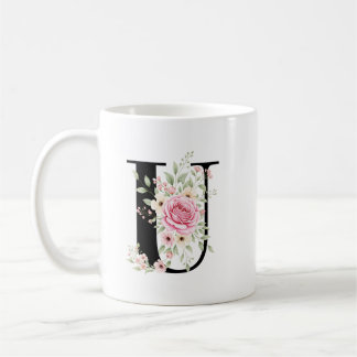 Elegant Alphabet Coffee Cup with Pink Rose Design Kaffeetasse