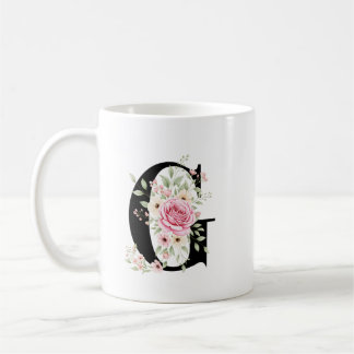 Elegant Alphabet Coffee Cup with Pink Rose Design Kaffeetasse