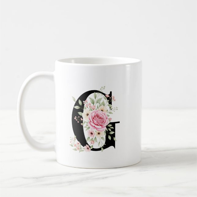 Elegant Alphabet Coffee Cup with Pink Rose Design Kaffeetasse (Links)