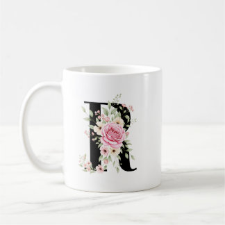 Elegant Alphabet Coffee Cup with Pink Rose Design Kaffeetasse