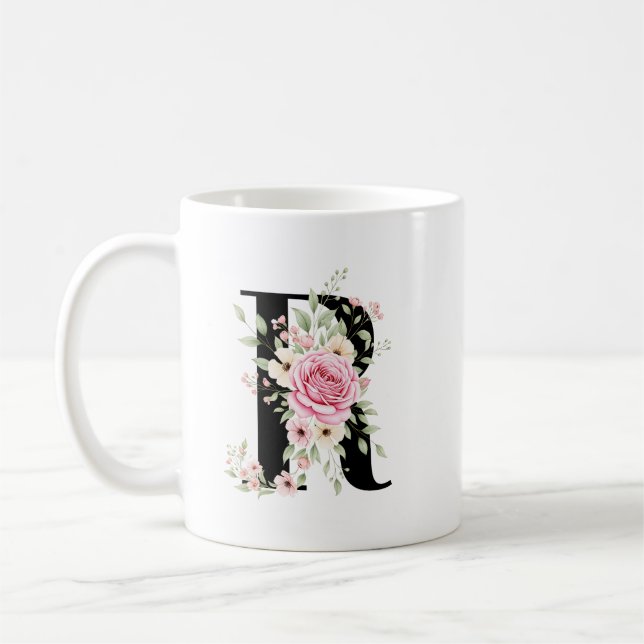 Elegant Alphabet Coffee Cup with Pink Rose Design Kaffeetasse (Links)
