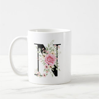 Elegant Alphabet Coffee Cup with Pink Rose Design Kaffeetasse