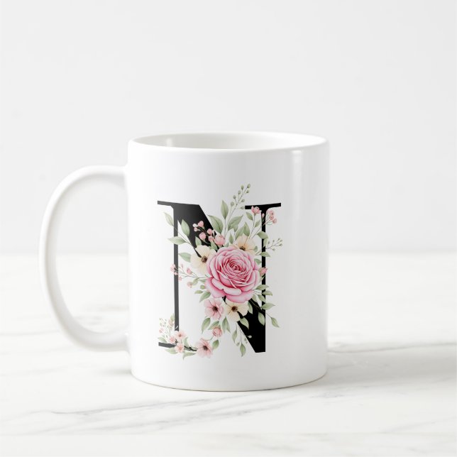 Elegant Alphabet Coffee Cup with Pink Rose Design Kaffeetasse (Links)