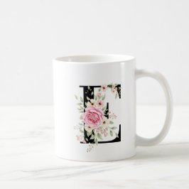 Elegant Alphabet Coffee Cup with Pink Rose Design Kaffeetasse