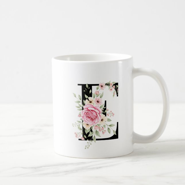 Elegant Alphabet Coffee Cup with Pink Rose Design Kaffeetasse (Rechts)