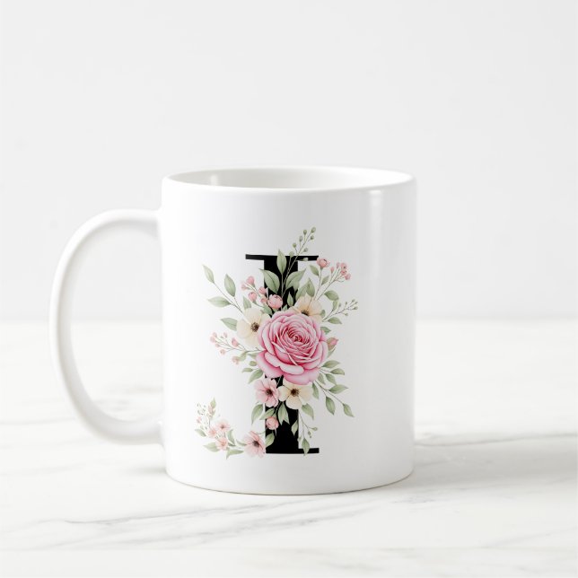 Elegant Alphabet Coffee Cup with Pink Rose Design Kaffeetasse (Links)