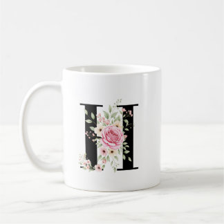 Elegant Alphabet Coffee Cup with Pink Rose Design Kaffeetasse