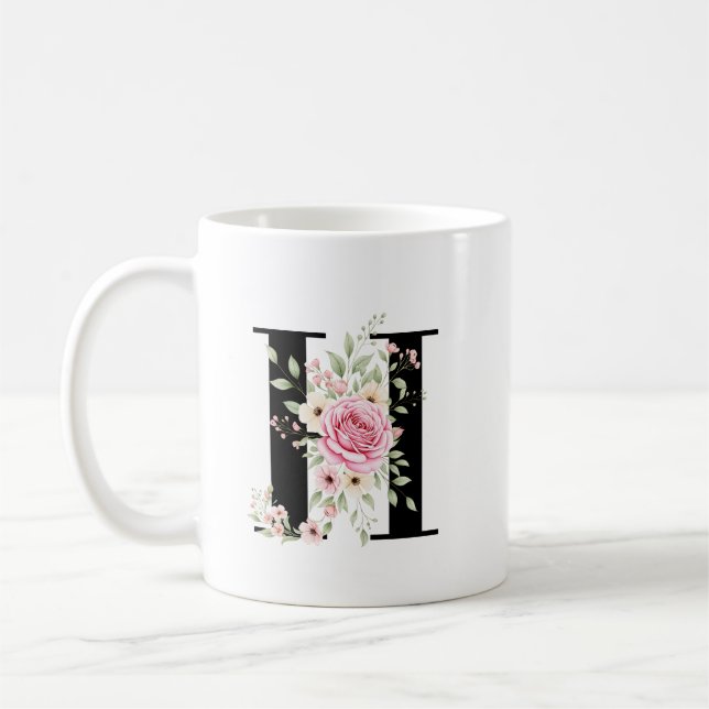 Elegant Alphabet Coffee Cup with Pink Rose Design Kaffeetasse (Links)