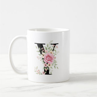 Elegant Alphabet Coffee Cup with Pink Rose Design Kaffeetasse
